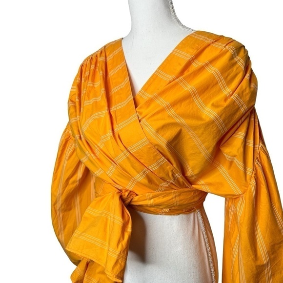 Acler The Wyatt Puff Balloon Sleeve Cropped Wrap Top Pumpkin Stripe Size 10 - Picture 12 of 16